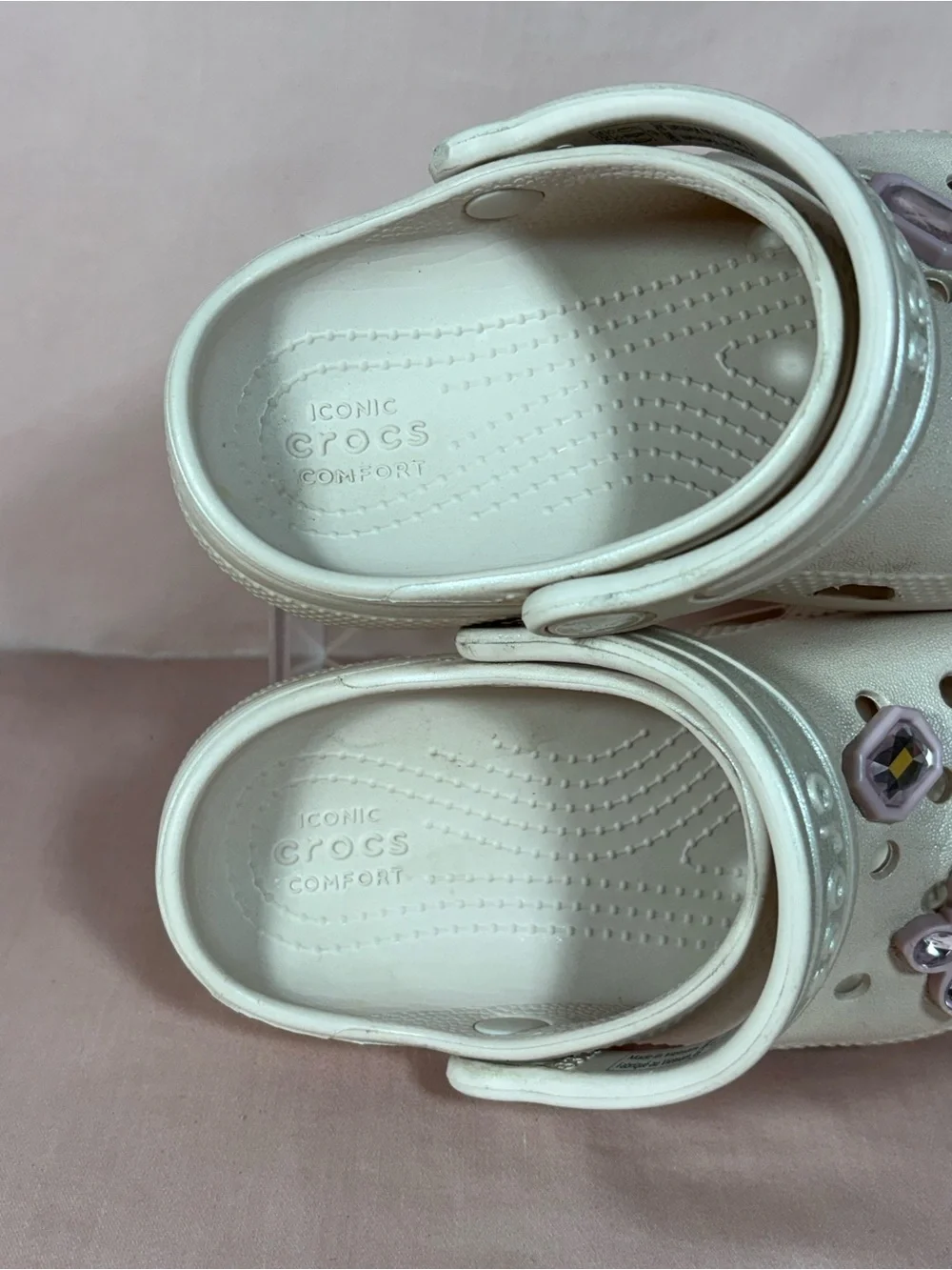 CROCS Kids Cream Color Iconic Comfort Clogs With, Jibbitz Size C11